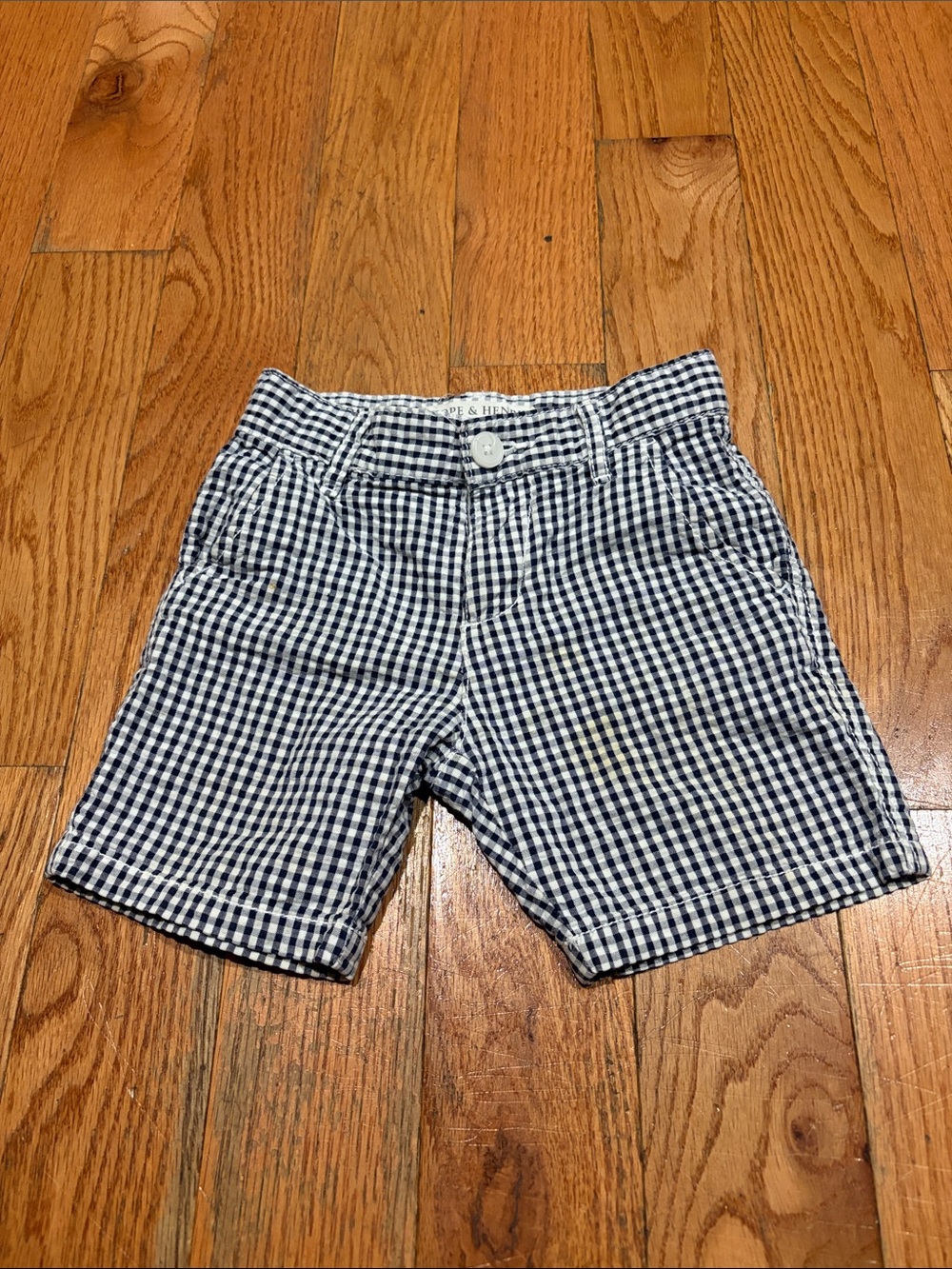 Boys Navy Gingham Pull-On Shorts